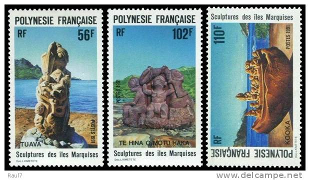 Polynésie 1991 - Sculptures Des Iles Marquises - 3val Neuf // Mnh - Unused Stamps