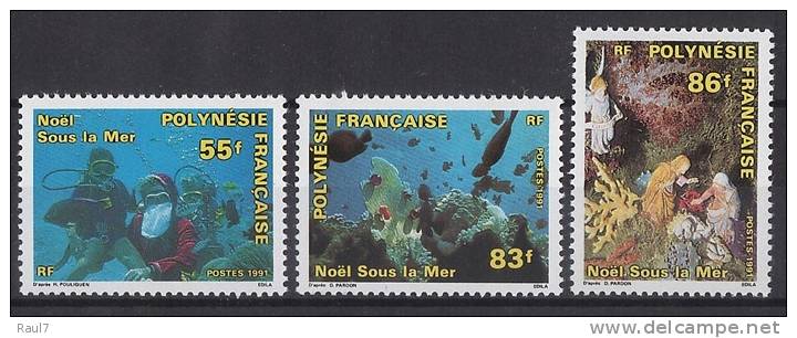 Polynésie 1991 - Plongeurs, Noël Sous La Mer - 3val Neuf // Mnh - Neufs