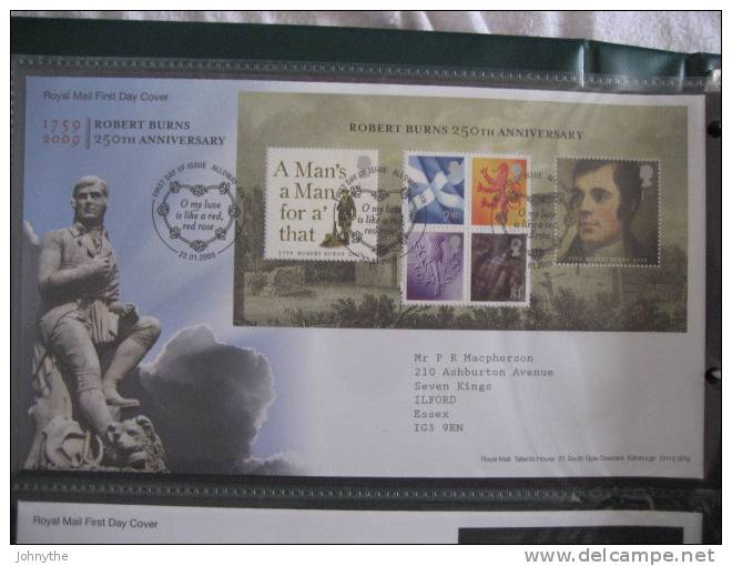 Great Britain 2009 Robert Burns Fdc - 2001-2010 Em. Décimales