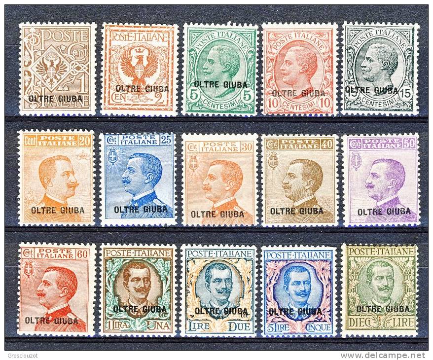 Oltre Giuba 1925 SS 1 Francobolli D'Italia Sovrastampati, N. 1 - 15  MNH Cat. € 1375 - Oltre Giuba