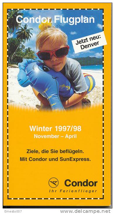 Condor Flugplan Winter 1997/98 - Flugverbindungen - Kataloge