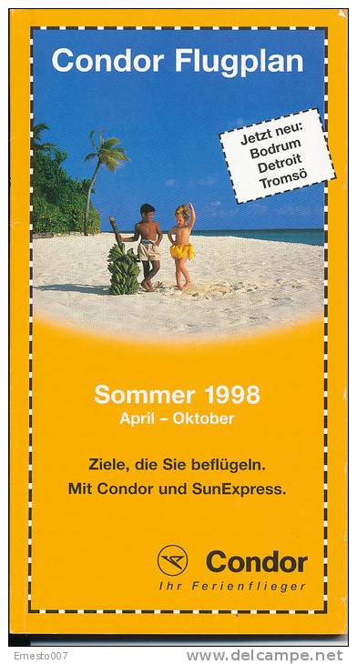 Condor Flugplan Sommer 1998 - Flugverbindungen - Catalogues