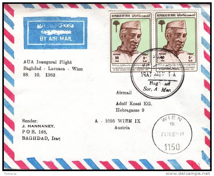 Iraq 1982, Airmail Cover Baghdad - Laranca - Wien - Iraq