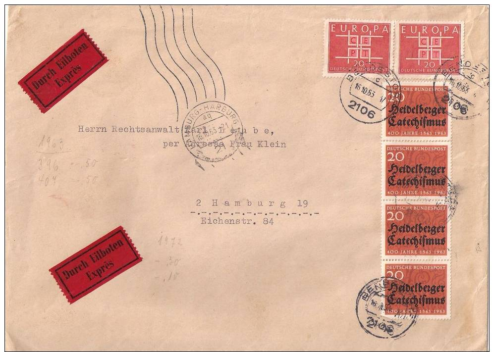 WEST GERMANY 1963 EUROPA CEPT COVER - EXPRES - Lettres & Documents