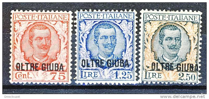 Oltre Giuba 1926 SS 7 Effige Del Re Soprastampate N. 42-44 MVLH  Centratissimi Cat. € 380 - Oltre Giuba