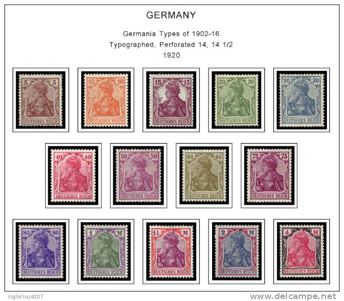 GERMANY REICH STAMP ALBUM PAGES 1868-1955 (100 Color Illustrated Pages) - Inglés