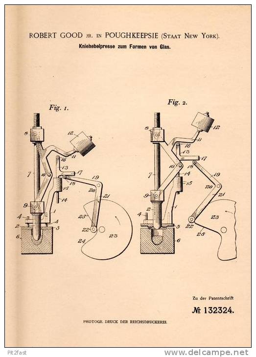 Original Patentschrift - R. Good In Poughkeepsie , New York , 1901 , Lever Press For Glass !!! - Tools