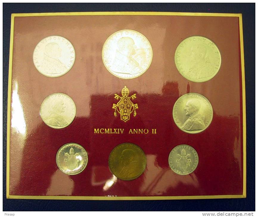 Vatican PAPAL  PAUL VI FOLDER 1964   8 COINS UNC 1 SILVER 500 LIRE RARE - Vatican