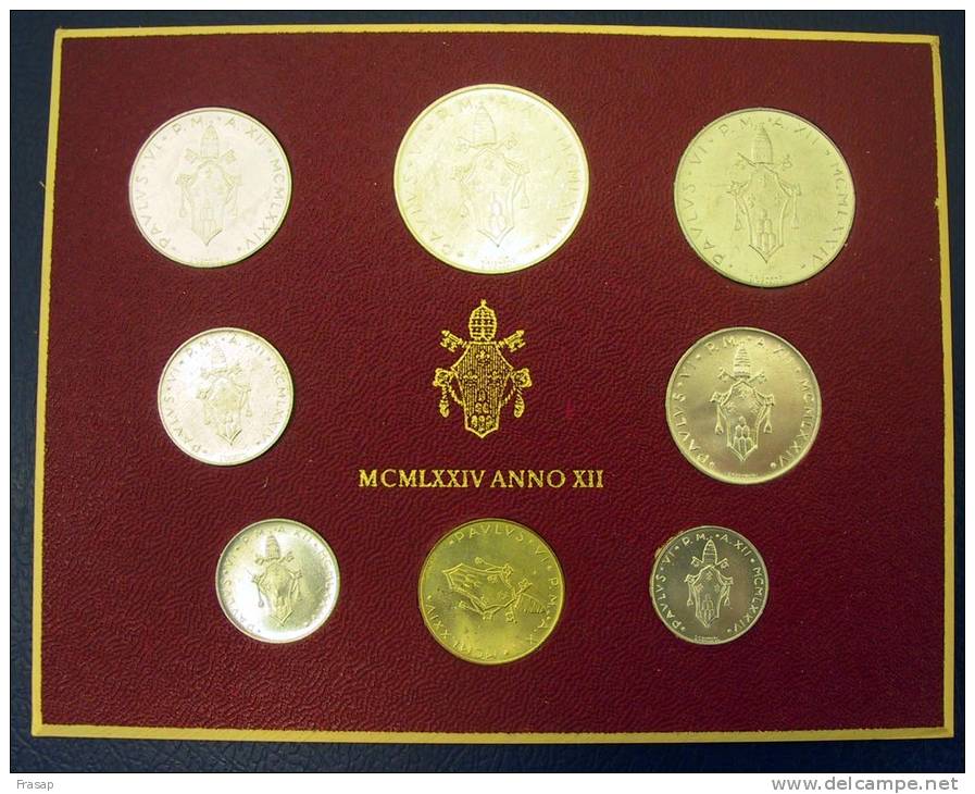 Vatican PAPAL  PAUL VI FOLDER 1974  8 COINS UNC 1 SILVER 500 LIRE RARE - Vatican