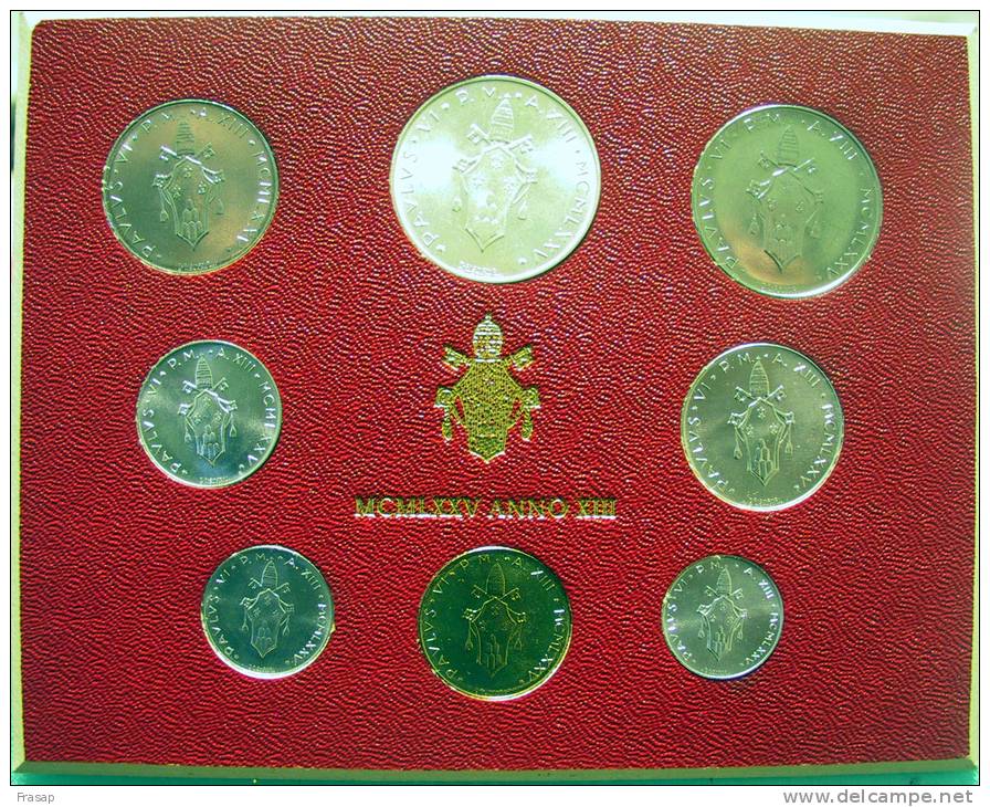 Vatican PAPAL  PAUL VI FOLDER 1975  8 COINS UNC 1 SILVER 500 LIRE RARE - Vatican