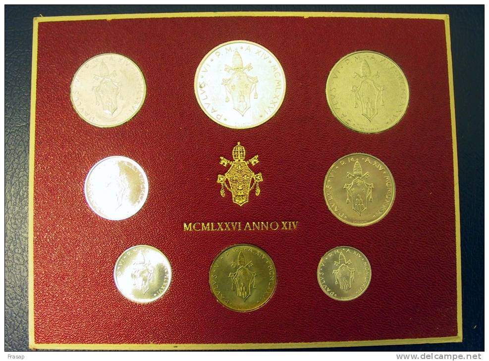 Vatican PAPAL  PAUL VI FOLDER 1976  8 COINS UNC 1 SILVER 500 LIRE RARE - Vatican