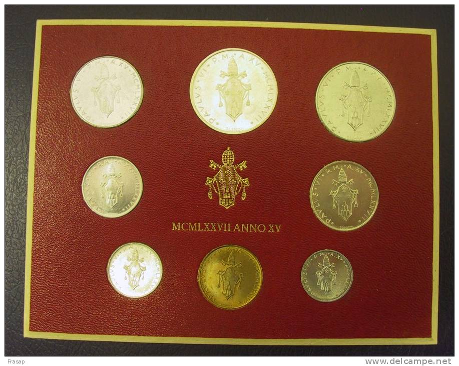 Vatican PAPAL  PAUL VI FOLDER 1977  8 COINS UNC 1 SILVER 500 LIRE RARE - Vatican