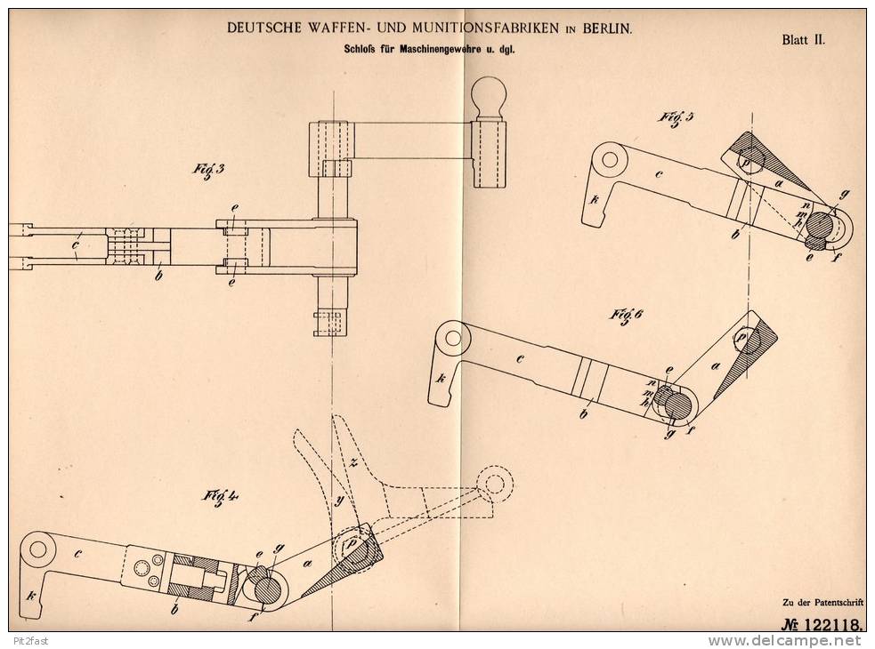 Original Patentschrift - Deutsche Waffen Und Munitionsanstalt In Berlin ,1900, Schloß Für Maschinengewehr , Gewehr , MG - Equipo