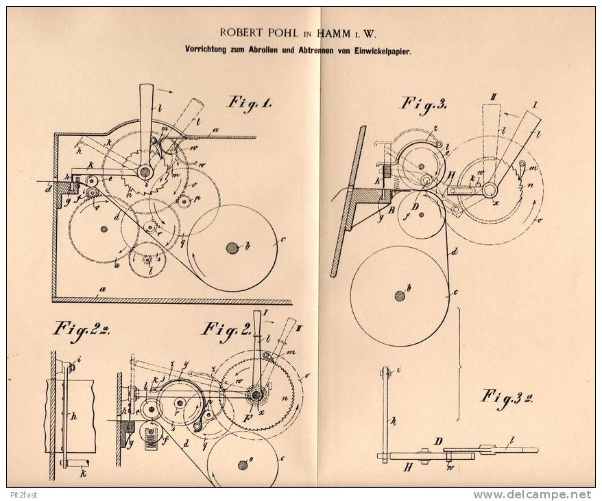 Original Patentschrift - R. Pohl In Hamm I.W., 1900 , Apparat Für Einwickelpapier , Papier !!! - Historische Documenten