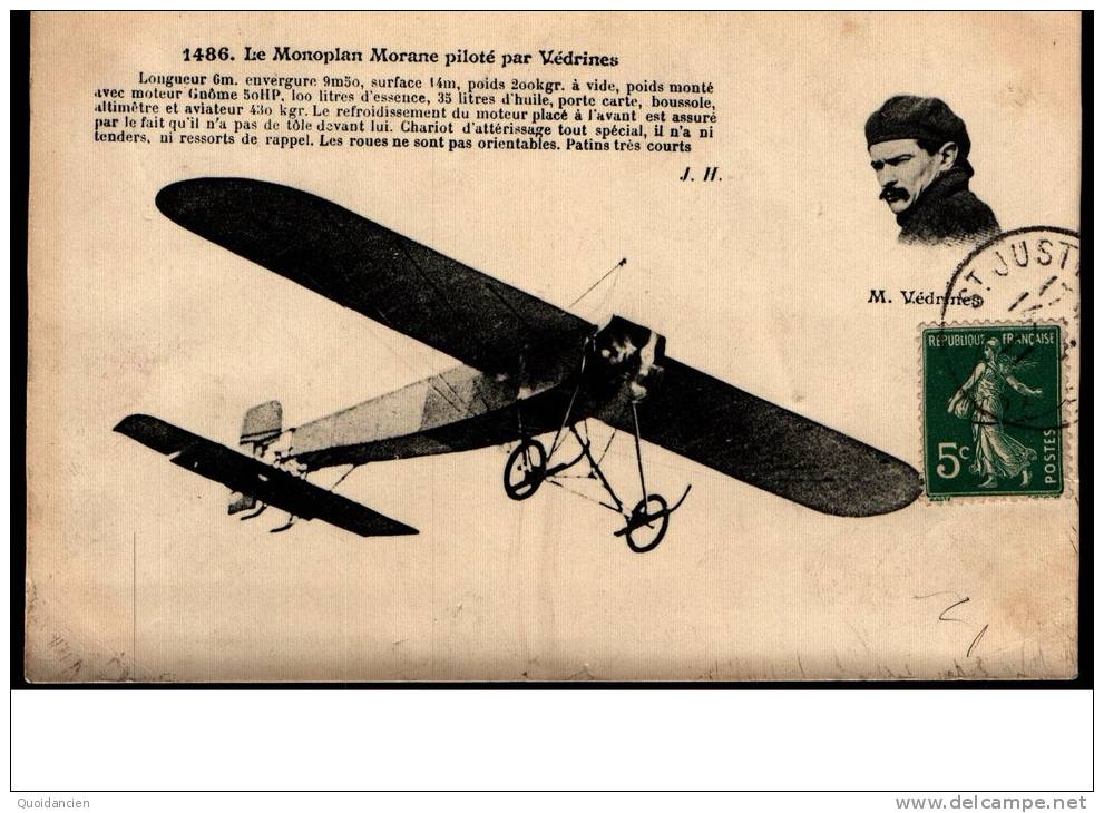 Cpa 15/06/1911  -  Le  Monoplan  MORANE  Piloté  Par  VEDRINES - Autres & Non Classés