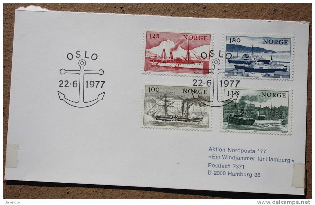 NORVEGIA NORWAY NORGE ANNULLO PRIMO GIORNO SERVIZIO SPEDIZIONI COSTIERE 1977 CARTONCINO - FDC