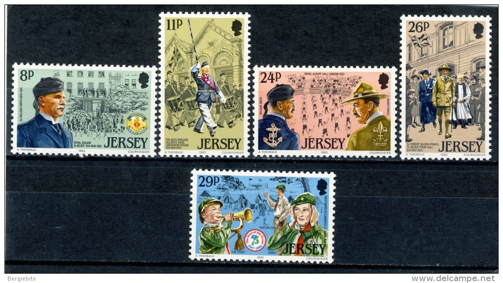 1982 Jersey Island Complete MNH Set Of 5 Stamps SCOUTS, Scott 295-299 - Jersey