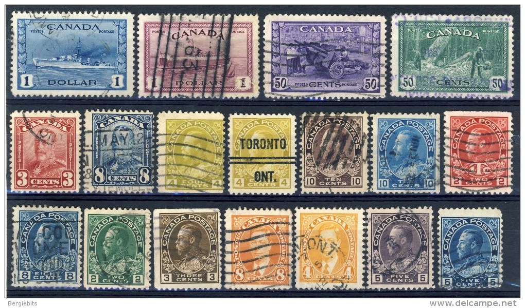 Canada Small Collection Of 18 Very Old Used Stamps - Collections