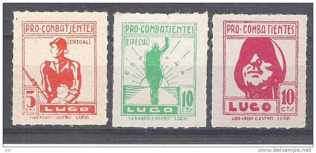 ESPANA / Espagne,Guerra Civil,Locales / Poste Locale , 3 Timbres LUGO PRO COMBATIENTES Especial,neuf **,TTB ! - Nationalist Issues