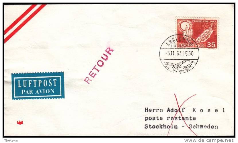 Denmark 1963, Airmail Cover Kopenhagen To Stockholm - Poste Aérienne