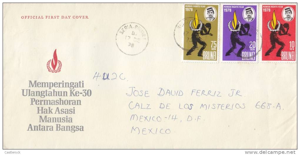 Y) 1978 BRUNEI, COMMEMORATE 30TH ANIVERSARY BETWEEN PERMASHORAN AND HUMAN RIGHTS, CIRCULATED TO MEXICO XF - Brunei (1984-...)