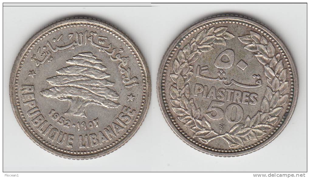 **** LIBAN - LEBANON - 50 PIASTRES 1952 - ARGENT - SILVER **** EN ACHAT IMMEDIAT !!! - Libano