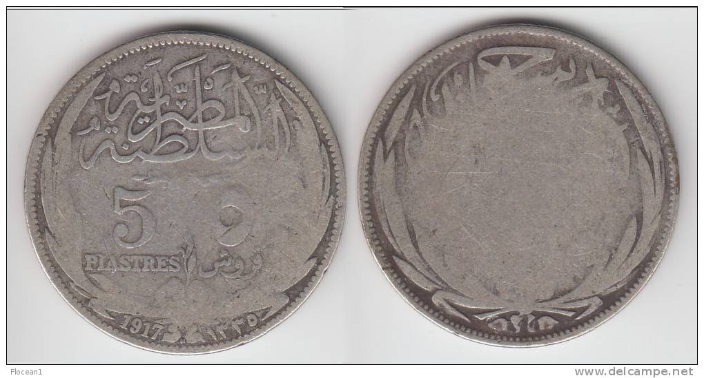 **** EGYPTE - EGYPT - 5 PIASTRES 1917 H (1335) - ARGENT - SILVER **** EN ACHAT IMMEDIAT !!! - Egypte