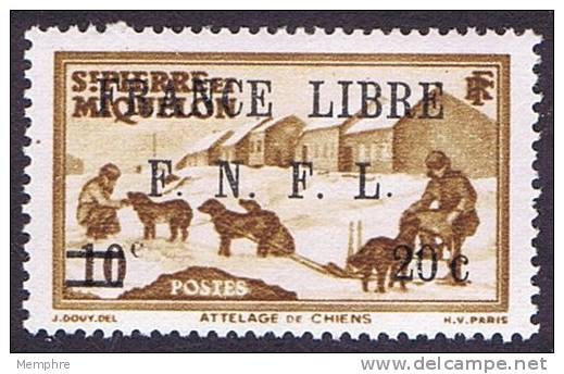 Attelage De Chiens  10 C.  Surchargé «FRANCE LIBRE / F.N.F.L. 20c  »  Yv 274 ** - Unused Stamps