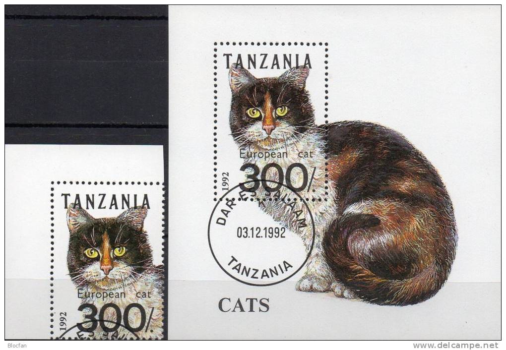 Katzen-Rassen 1992 Tansania 1412+Block 201 O 6€ WWF Katze European Cat Blocchi Hoja Ss Cats Bloc Fauna Sheet Bf Tanzania - Tanzania (1964-...)