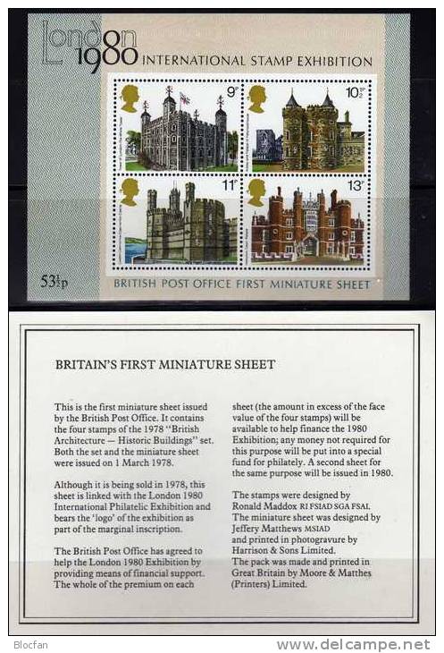 Expo London 1978 Bauwerke Großbritannien Block 1 ** 4€ Im Präsentations-Pack Bf Philatelic Bloc Architectur Sheet Of UK - Blocs-feuillets
