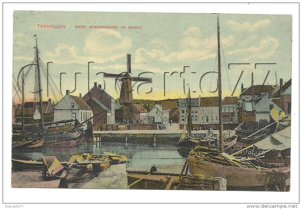 Terneuzen (Pays-bas,Zeeland) : Werf. Binnenhaven En Markt In 1910 (lebendig). - Terneuzen