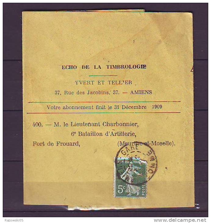 TIMBRE. FRANCE. LETTRE. YVERT TELLIER. BANDE JOURNAL. 1909. FROUARD.MEURTHE MOSELLE. - Journaux