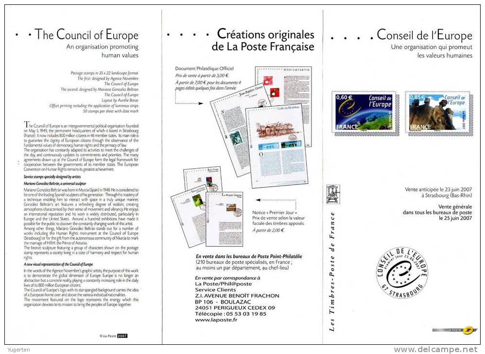 France 2007 - Notice Philatélique - Conseil De L'Europe - European Council - Europarat - Europa - Europese Instellingen