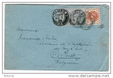 Queen Victoria 2 X 1 Penny + Half Penny Orange Chelsea 2 Nov1899 To Gent/Belgium PERFECT Stamps - Covers & Documents