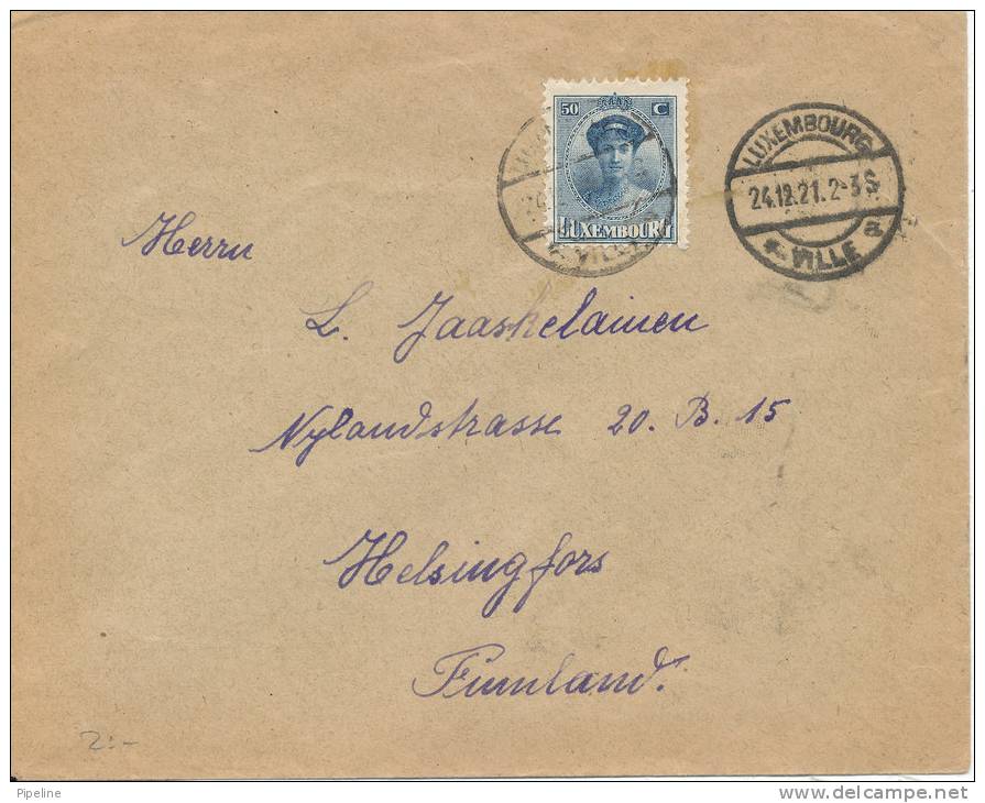 Luxembourg Cover Sent To Finland 24-12-1921 Single Stamped - Briefe U. Dokumente