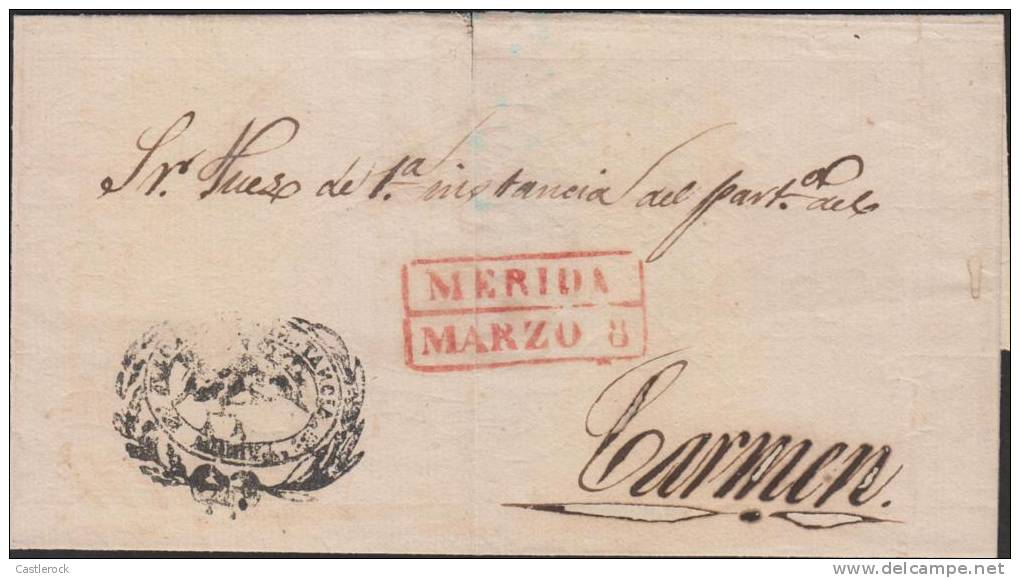 G) 1830 MEXICO, MERIDA RED SEAL BOX, WITH OFFICIAL ORNAMENTAL STRIKE, LARGE SIZE SIZE ENEVELOPE, XF - Mexico