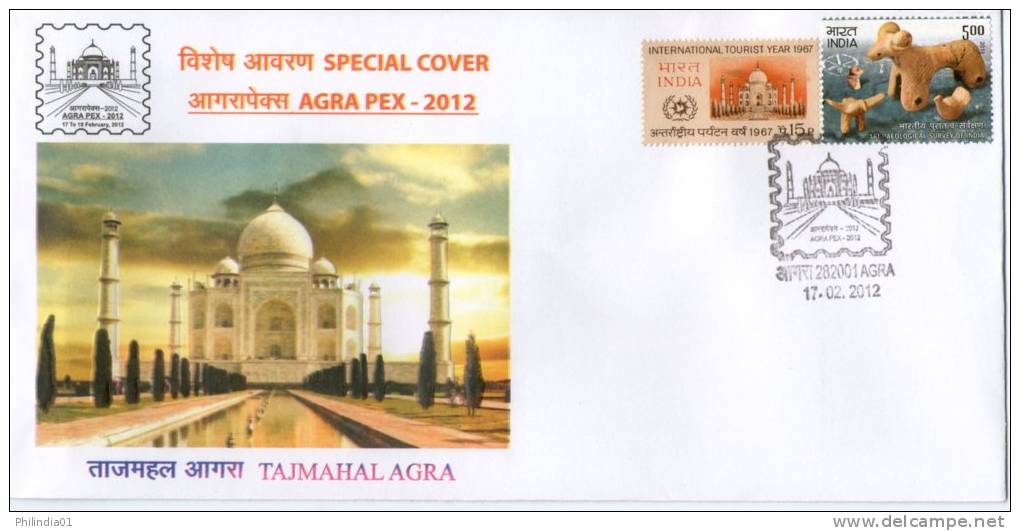 India 2012 Taj Mahal AGRAPEX-12 Architecture EMBOSSED Special Cover Inde Indien # 6505 - Mezquitas Y Sinagogas