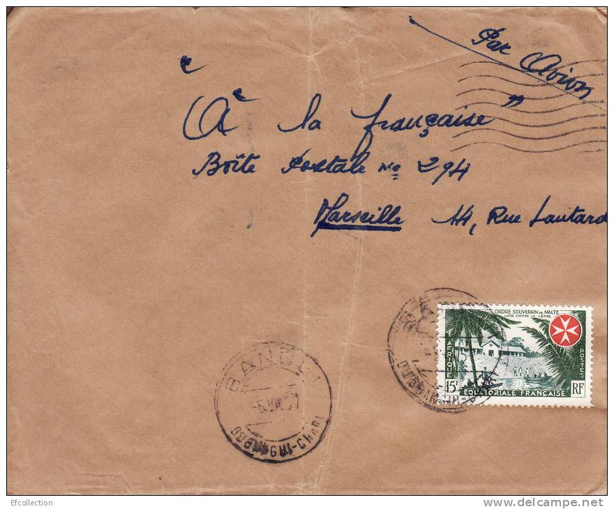 BANGUI OUBANGUI CHARI AFRIQUE ANCIENNE COLONIE FRANCAISE LETTRE AVION POUR LA FRANCE A MARSEILLE TIMBRE CAD MARCOPHILIE - Storia Postale