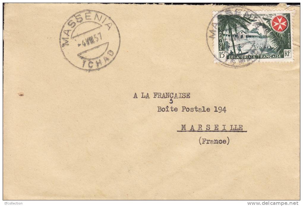 MASSENIA TCHAD AFRIQUE ANCIENNE COLONIE FRANCAISE LETTRE PAR AVION POUR LA FRANCE MARSEILLE TIMBRE CAD MARCOPHILIE - Lettres & Documents