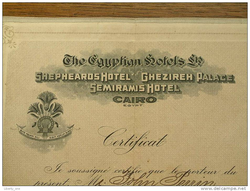 JOHN PERRIN CERTIFICAT Of SHEPHEARDS HOTEL - GHEZIREH PALACE - SEMIRAMIS / CAIRO / Anno 1913 ( Details Zie Foto ) ! - Diplômes & Bulletins Scolaires