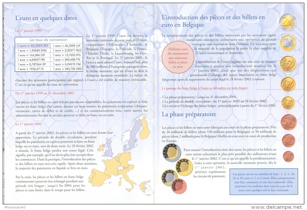 DEPLIANT 'L'EURO. NOTRE MONNAIE' - L'introduction Des Pièces Et Des Billets En Euro En Belgique. - Französisch