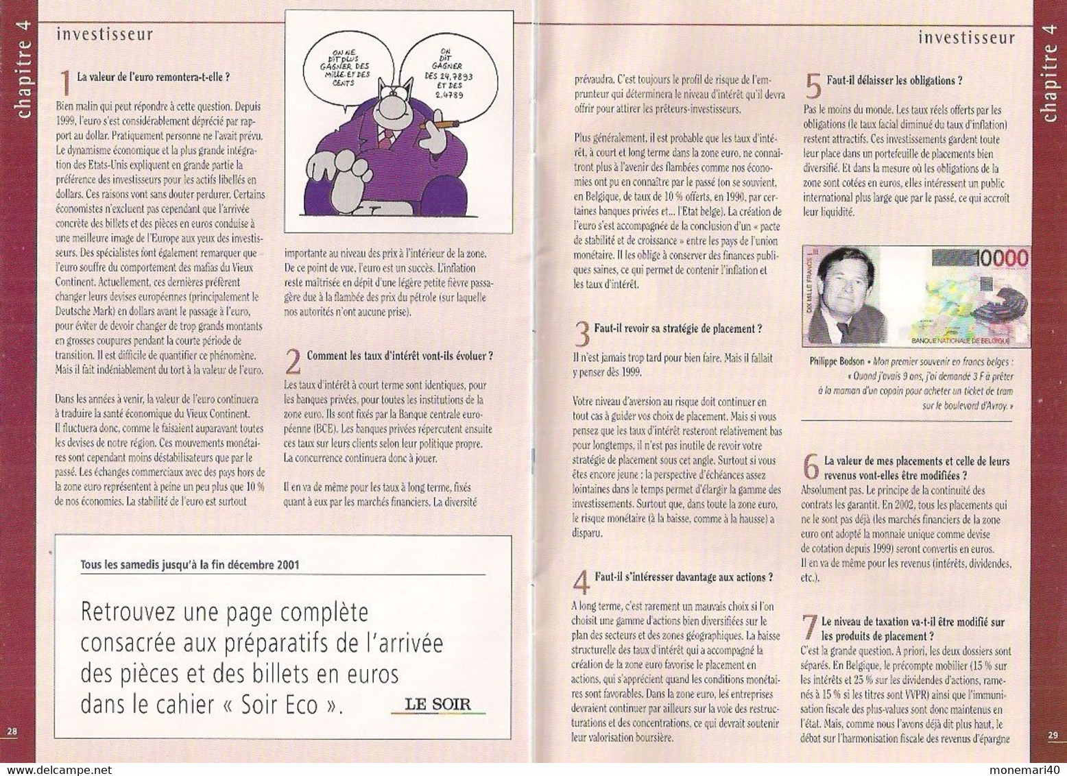 BROCHURE 'L'EURO - GUIDE PRATIQUE' Supplément au journal 'LE SOIR' du 20 septembre 2001.