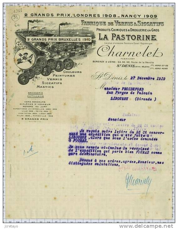 Vernis Et Siccatifs La Pastorine, Charnelet A St Denis, Dept 93, Ref1963 - Imprimerie & Papeterie