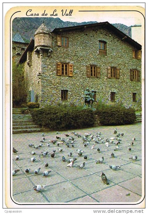 ANDORRA LA VELLA - VALLS D´ANDORRA - Casa De La Vall- Pigeons - Timbre France-Cachet MONTE-CARLO-SCANS RECTO VERSO - Andorra