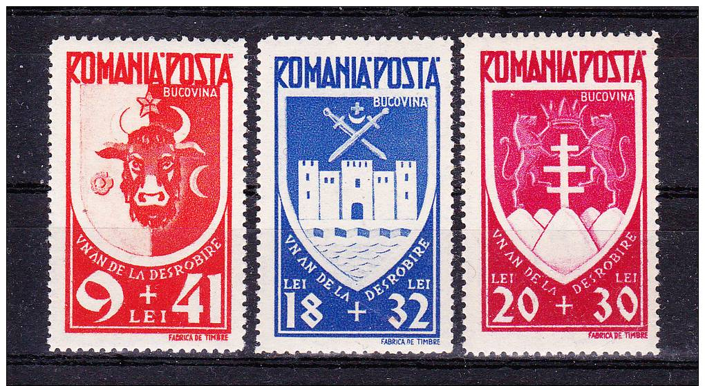 ROMANIA   1943 ,  Bucovina ,   Y&T #  699/701 , Cv   11.25  E ,  ** M N H , V V F - Unused Stamps