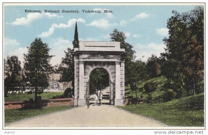 Vicksburg MS, Entrance To National Cemetery, US CivilWar, C1910s Vintage Postcard - War Cemeteries