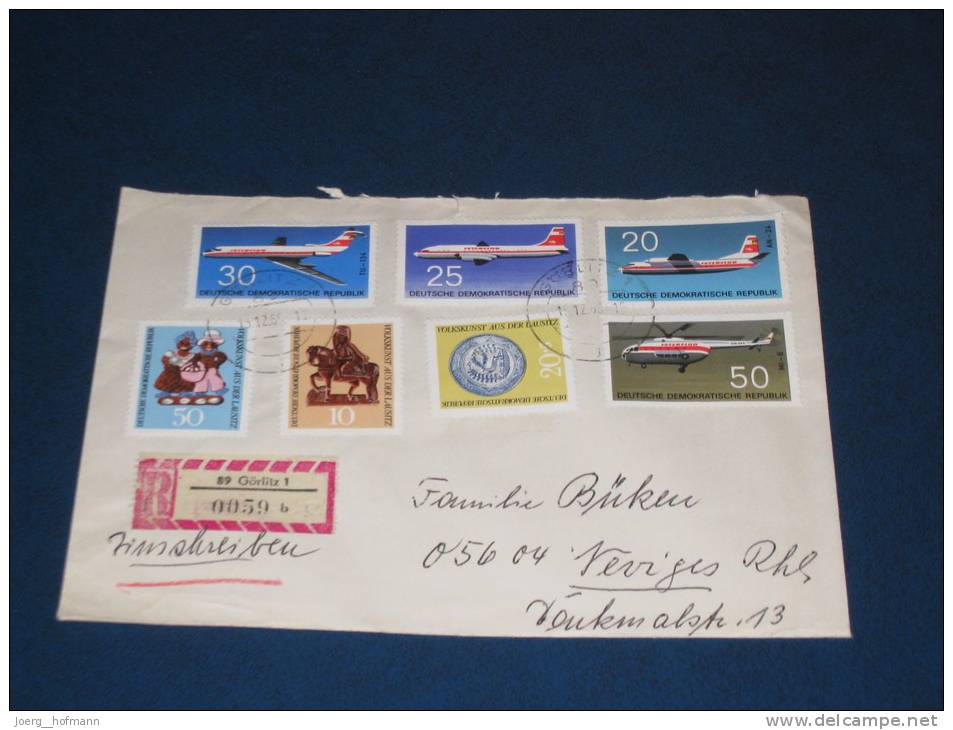 Brief Cover DDR Deutschland Recommande Einschreiben Görlitz - Neviges 1969 Flugzeug Hubschrauber Aircraft Lausitz - Storia Postale