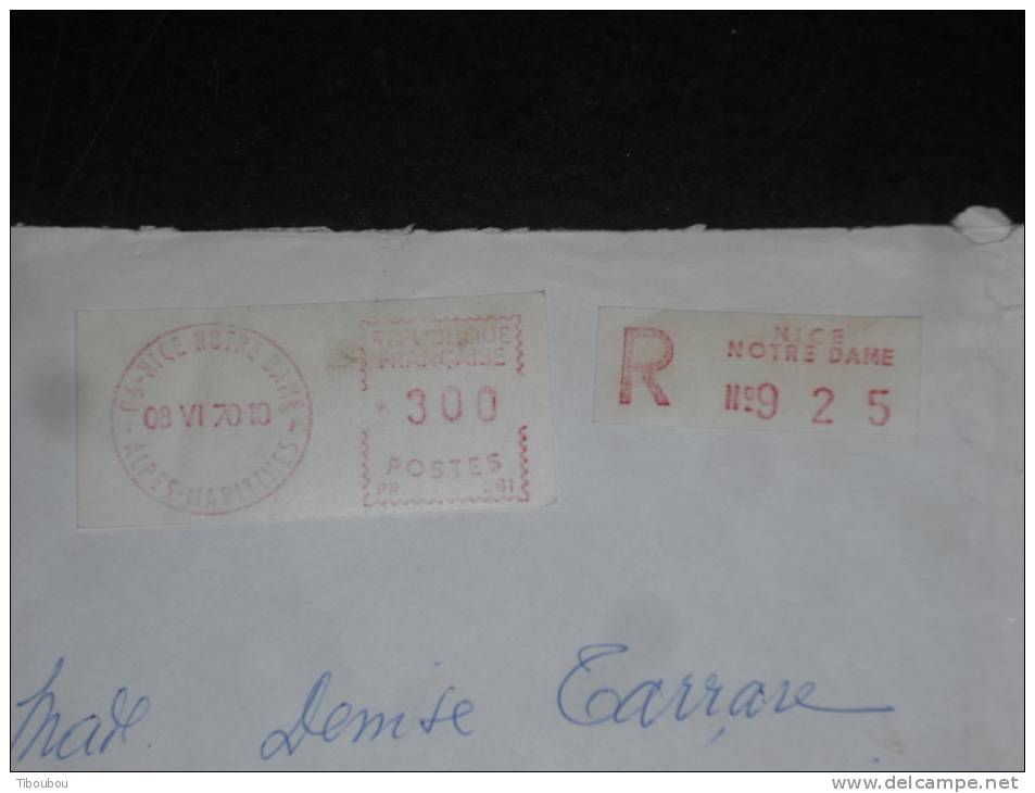 NICE NOTRE DAME - ALPES MARITIMES - VIGNETTE AFFRANCHISSEMENT GUICHET LETTRE RECOMMANDEE - CACHET ROND MANUEL BRON RHONE - 1969 Montgeron – Weißes Papier – Frama/Satas