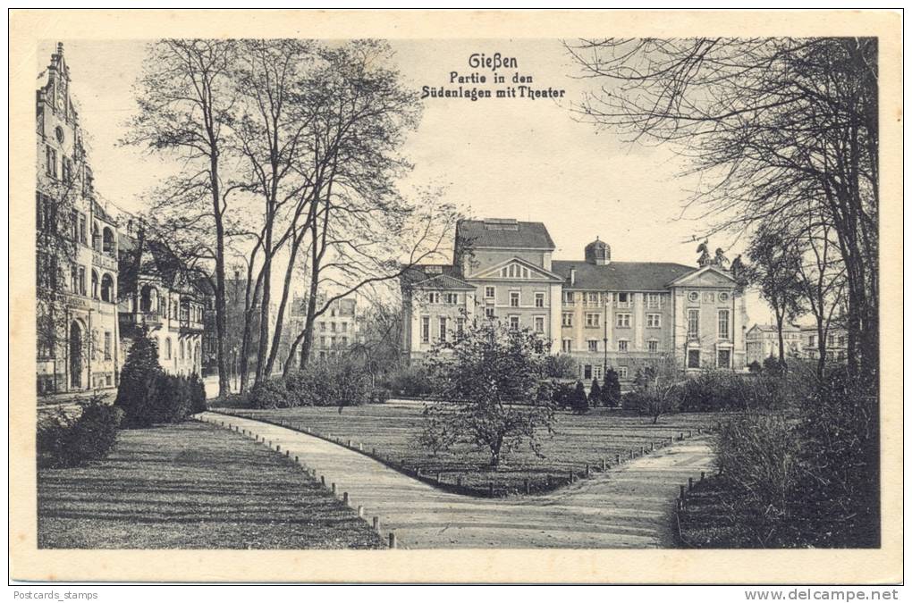 Giessen, Partie In Den Südanlagen Mit Theater, Ca. 20er Jahre - Giessen