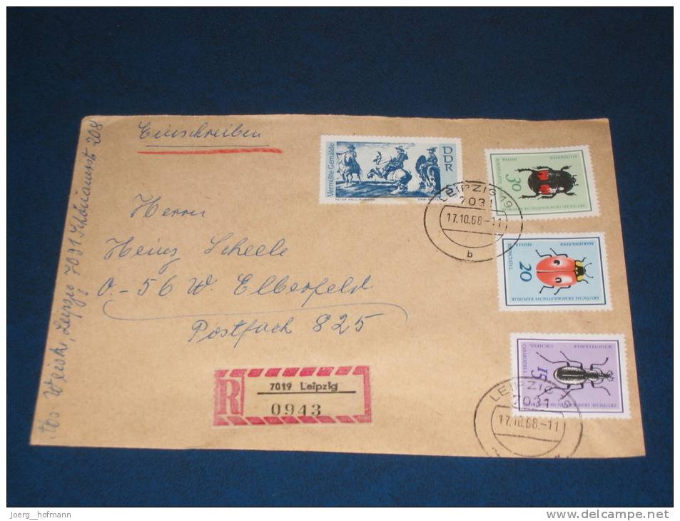 Brief Cover DDR Deutschland Recommande Einschreiben Leipzig - Wuppertal 1968 Käfer Bug Bugs Insekt Insekten Insect - Cartas & Documentos